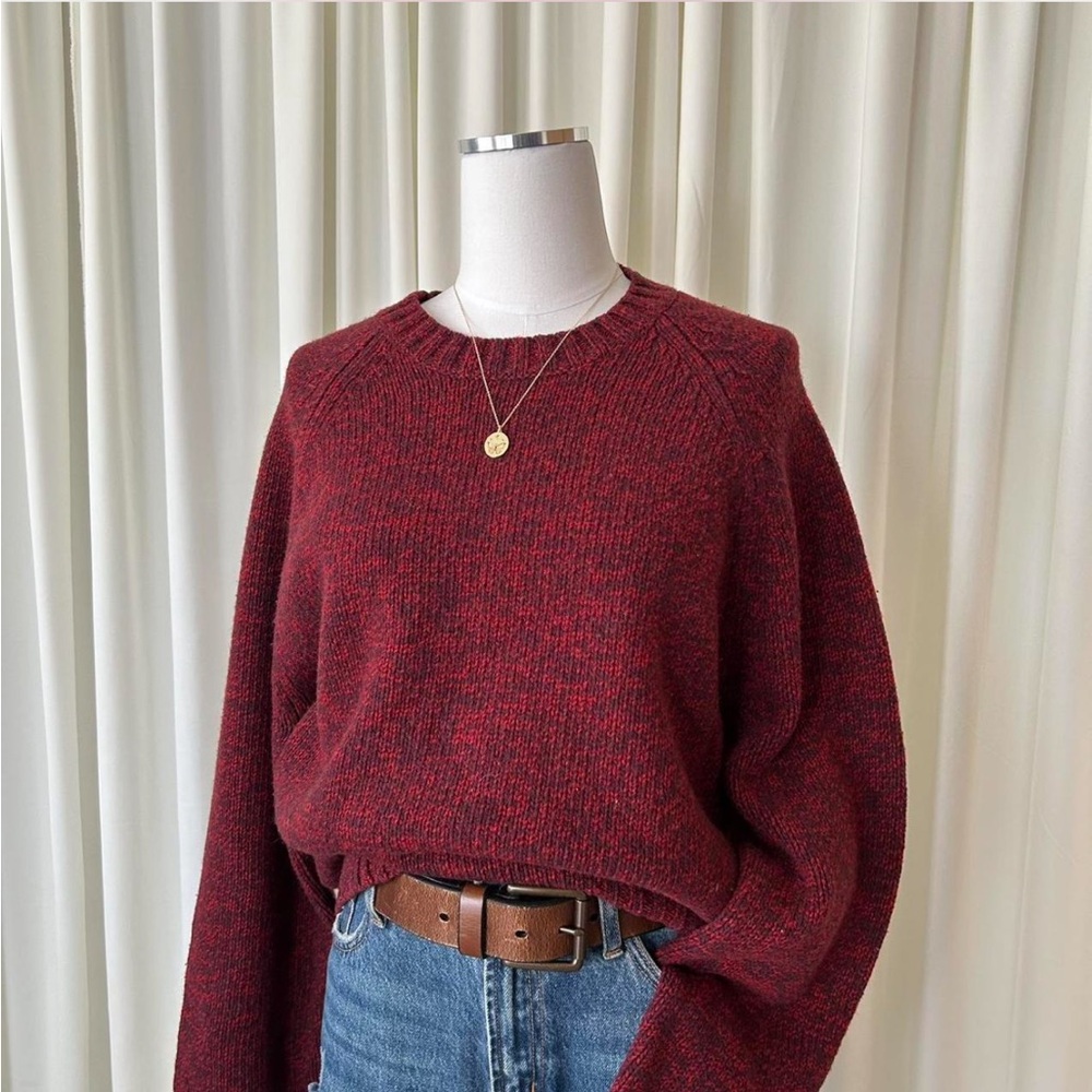 Vintage Lands’ End 100% wool crewneck sweater Burgundy red oversized - Picture 3 of 9